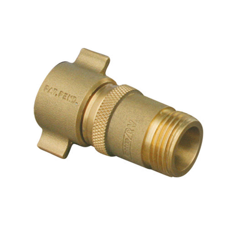 Emery Jensen water pressure regulator for RV, showing the compact adjustable device with inlet and outlet connections.