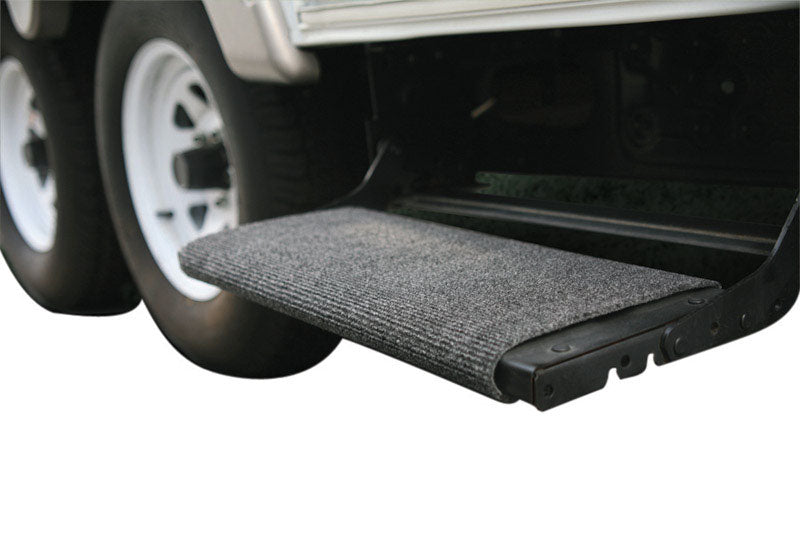 Emery Jensen wrap-around step rug for RV, durable fabric with non-slip backing, designed to fit RV stairs and improve safety.