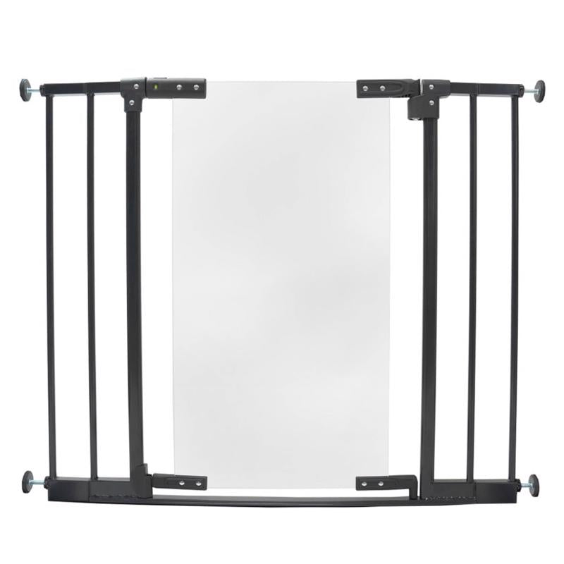 Emery Jensen EXPND BBY GT safety gate in metal and acrylic, mounted on a doorway with a secure latch and child-proof design.