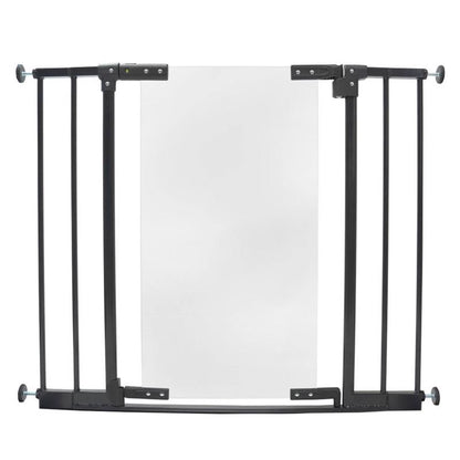 Emery Jensen EXPND BBY GT safety gate in metal and acrylic, mounted on a doorway with a secure latch and child-proof design.