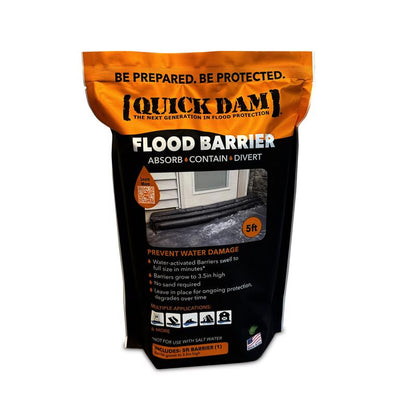 Emery Jensen 5ft flood barrier sand bag tube for flood prevention, made of durable material, shown in a portable, flexible tube design.