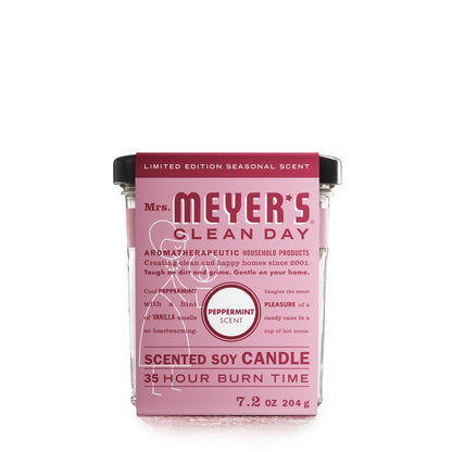 Set of six Emery Jensen soy scented candles in white peppermin wax, showcasing the textured wax surface and packaging.