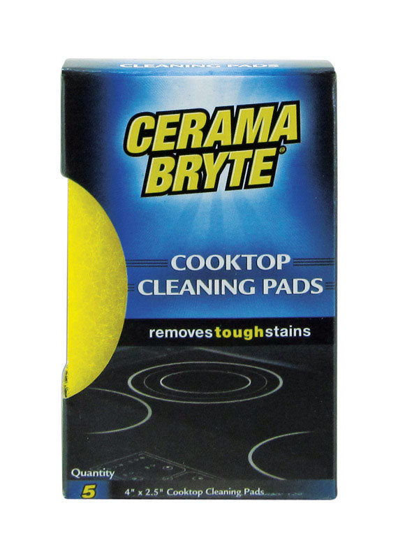 Emery Jensen cooktop cleaning pad, scouring pad for removing tough stains and grime from stovetops and surfaces.