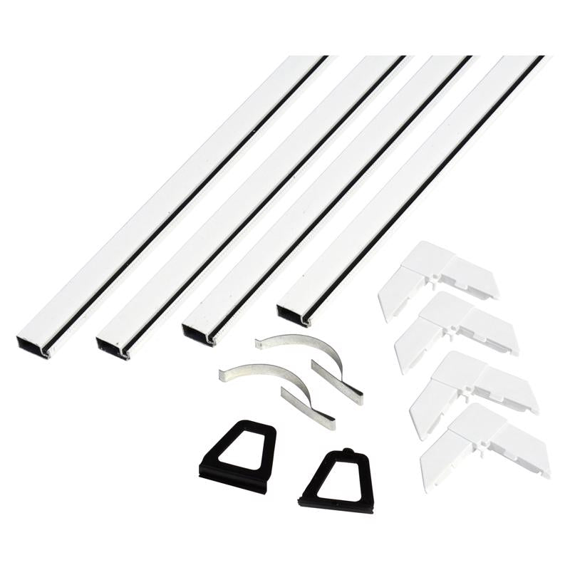 Aluminum screen frame kit by Emery Jensen, showing assembled screen frame with metal edges and mesh for window or door screening.