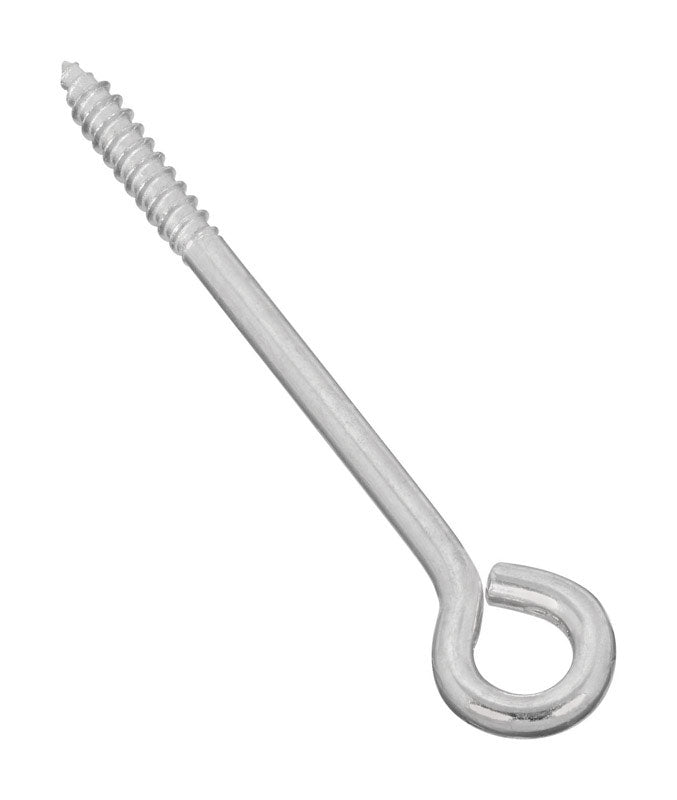 Emery Jensen zinc lag screw eye hook 1/4x5 inches, used for securing straps and hinges in construction and woodworking projects.