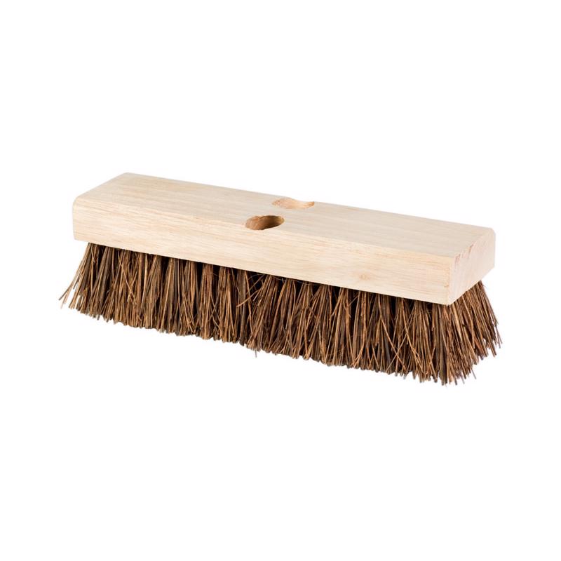 Emery Jensen 10-inch Palmyra scrub brush with sturdy wooden deck for cleaning and scrubbing surfaces.