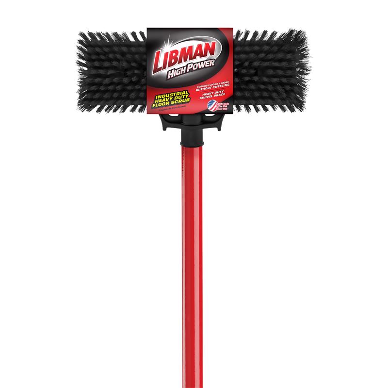 Set of four Emery Jensen heavy-duty scrub brushes, 63-inch handles, durable cleaning tools for tough scrubbing tasks.
