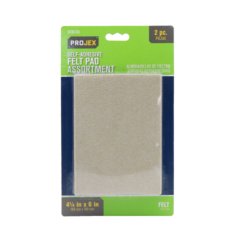 Emery Jensen felt self-stick protector pads, 4.25x6 inches, pack of two, used for furniture protection and surface safeguarding.
