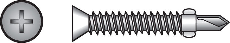 Emery Jensen self-taping screw 1/4 x 2-3/4 inch for drywall and wood applications, featuring self-tapping design and zinc coating.