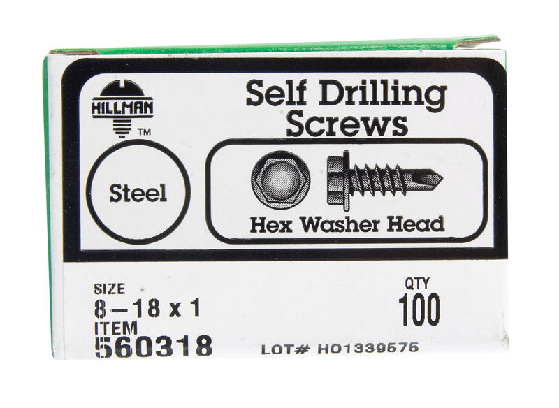 Emery Jensen self-taping drill screw HWH SCR 8-18x1 with sharp threading and corrosion-resistant coating for secure fastening.