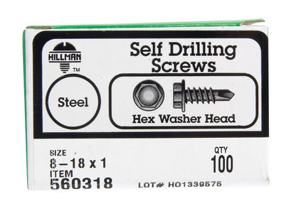 Emery Jensen self-taping drill screw HWH SCR 8-18x1 with sharp threading and corrosion-resistant coating for secure fastening.