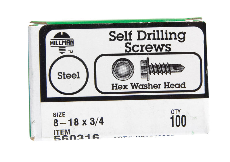 Emery Jensen self-taping drill screw, 8-18x3/4 inch, designed for secure fastening with a sharp threading tip.