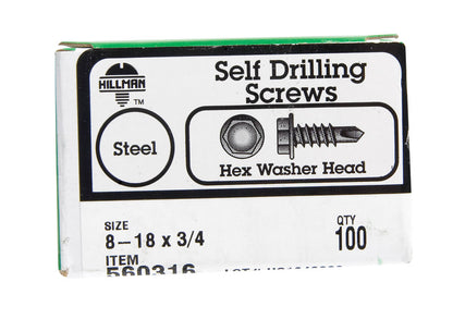Emery Jensen self-taping drill screw, 8-18x3/4 inch, designed for secure fastening with a sharp threading tip.