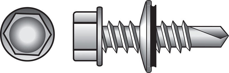 Emery Jensen HWH NEO TEK 10-16X1 self-taping screw, close-up view showing threaded metal construction