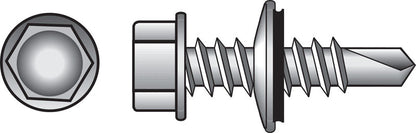 Emery Jensen HWH NEO TEK 10-16X1 self-taping screw, close-up view showing threaded metal construction