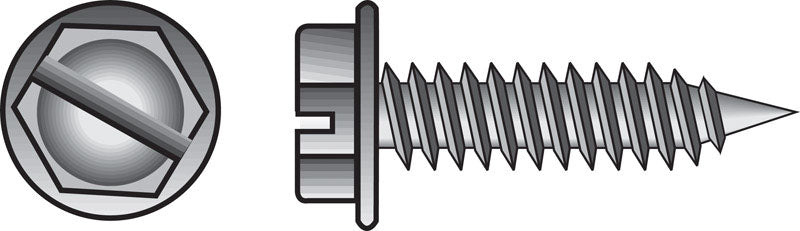 Emery Jensen self-taping screw HWH SLT 6x3/8 inch, shown in a box of 100 screws with a Phillips drive.