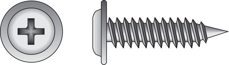 Emery Jensen self-taping screw with washer, ND LPT 8x3/4 inch, showing the screw head and threading for fastening applications