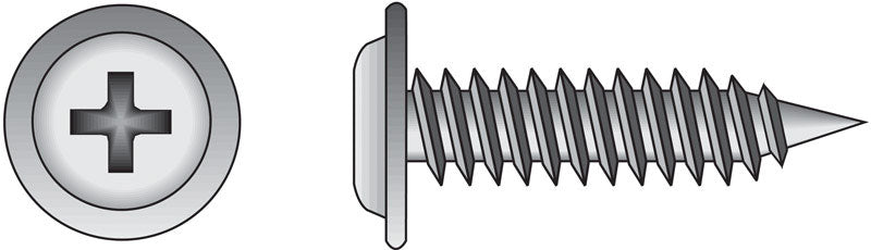 Emery Jensen self-taping screw, NT8x9/16, with threaded shank and washer, designed for secure fastening in construction projects.