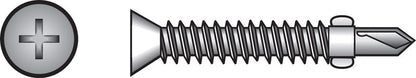 Emery Jensen TEKSC PH FH 12-24X2 self-taping screw with metal threading, shown in close-up on a white background.