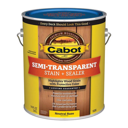 Emery Jensen semi-transparent deck and siding stain in a 1-gallon bottle, shown in a pack of four for wood protection and color enhancement.
