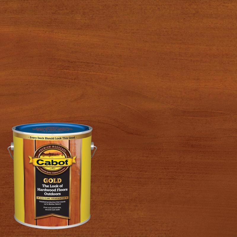 Emery Jensen DECK VRNSH Sun Walnut semi-transparent stain in 1G bottles, shown in a pack of four for wood decking projects.