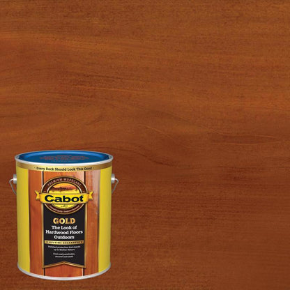 Emery Jensen DECK VRNSH Sun Walnut semi-transparent stain in 1G bottles, shown in a pack of four for wood decking projects.