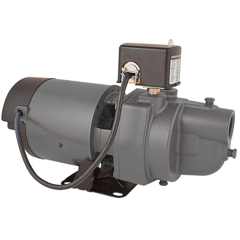 Emery Jensen 1/2HP shallow well jet pump for water well pumping, featuring durable metal construction and compact design.