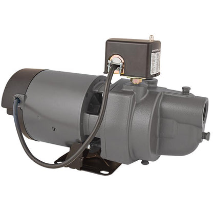 Emery Jensen 1/2HP shallow well jet pump for water well pumping, featuring durable metal construction and compact design.