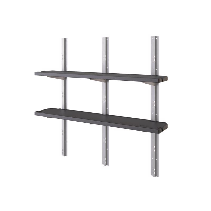 Black 10-inch resin shelf kit for shed storage, part of Emery Jensen shed accessories and parts.