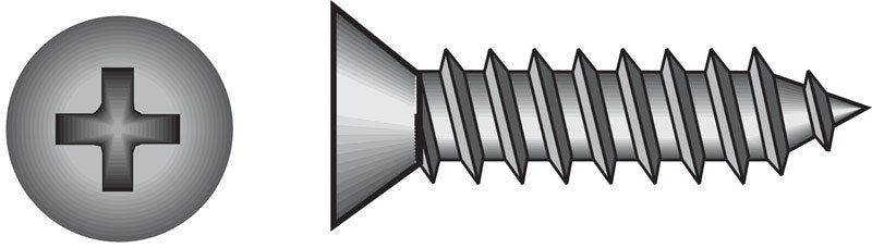 Emery Jensen sheet metal screw FH PH SM12x2.5 with 100-pack, showing a silver screw with Phillips head for metal fastening