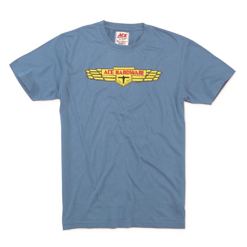 Emery Jensen blue short-sleeve T-shirt, XXL size, casual unisex shirt with a classic crew neck, displayed flat.