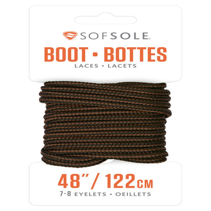 Black and brown Emery Jensen boot laces, 48 inches long, suitable for shoes and boots with durable, versatile styling.