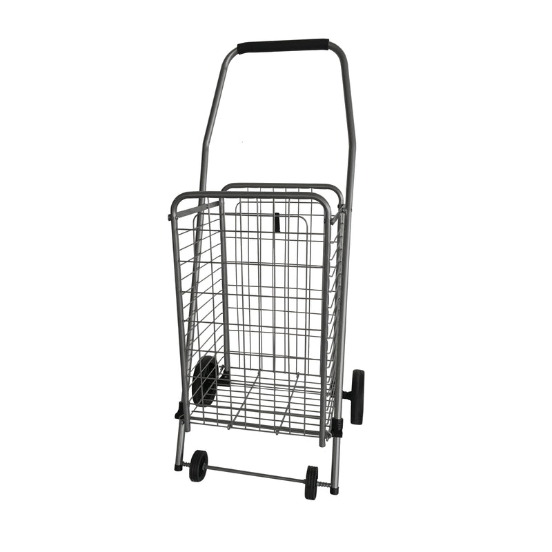Emery Jensen collapsible shopping cart with 100-pound capacity, lightweight and foldable for easy carrying and storage.