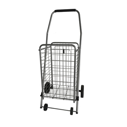 Emery Jensen collapsible shopping cart with 100-pound capacity, lightweight and foldable for easy carrying and storage.