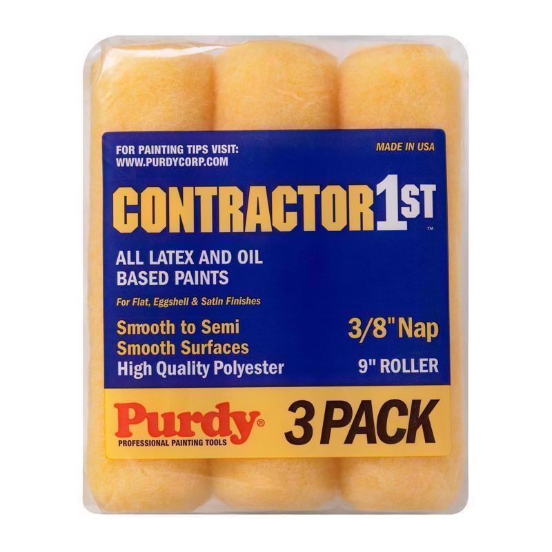 Emery Jensen Contractor 1st 3/8-inch short nap roller set for painting walls and ceilings, three-pack of paint rollers.