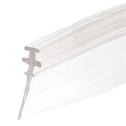 Emery Jensen shower door hardware with clear bottom sliding track for easy glass door movement.