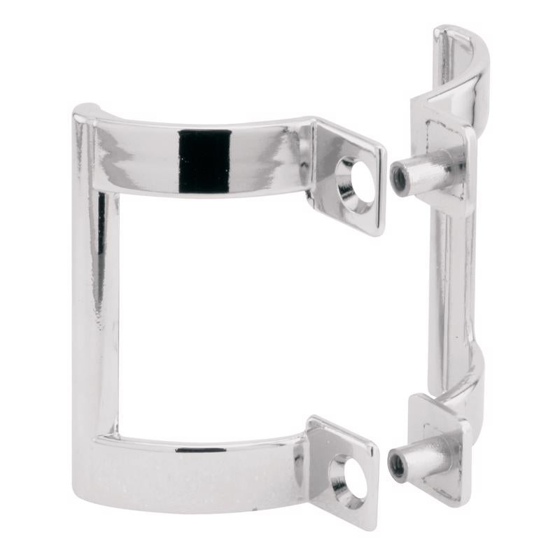 Emery Jensen 2-inch chrome shower door handle hardware installed on a glass shower door.