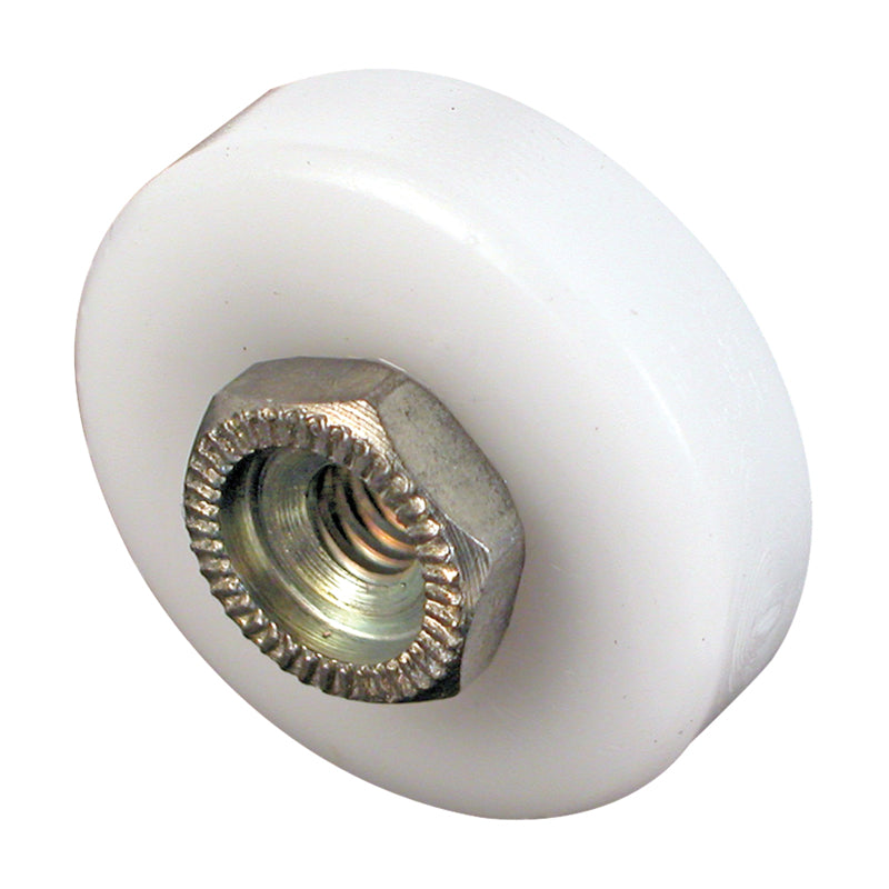 Emery Jensen roller shower door hardware DR7/8" CD2, used for sliding shower doors, shown in a close-up image of the hardware components.