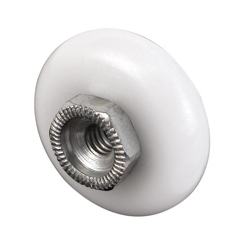 Emery Jensen 3/4-inch tub enclosure roller hardware set for shower doors, 4-pack, durable metal components for smooth operation.