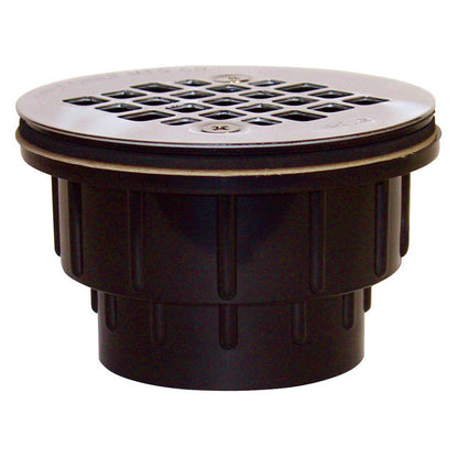 Emery Jensen ABS shower drain, 2-inch diameter, durable plastic construction, designed for bathroom shower installations.