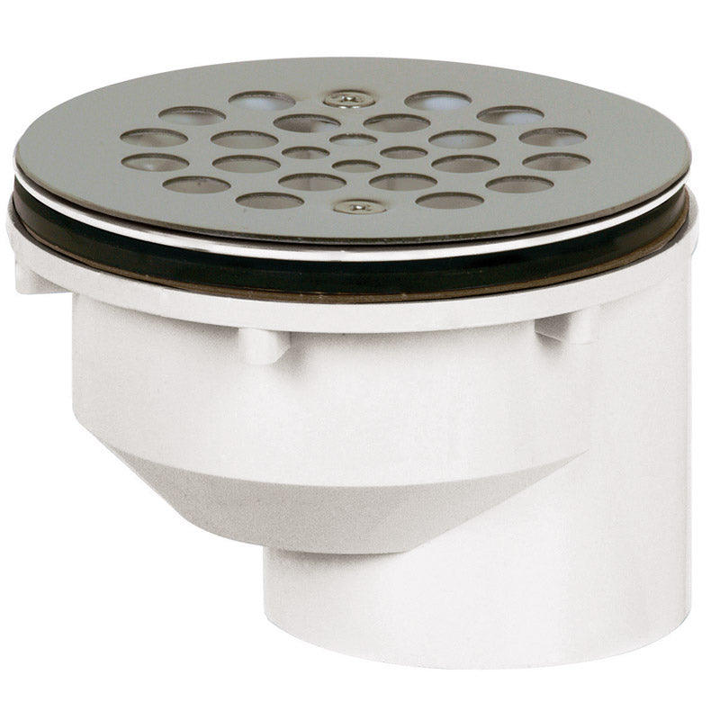 Emery Jensen 2-inch PVC shower drain with durable, simple design for efficient water drainage in shower installations.