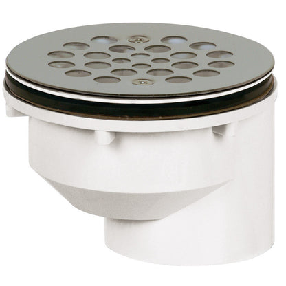 Emery Jensen 2-inch PVC shower drain with durable, simple design for efficient water drainage in shower installations.