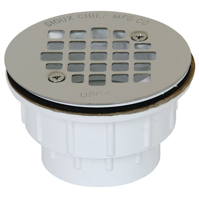 PVC 2-inch shower drain from Emery Jensen, featuring durable construction and a sleek design for modern bathroom plumbing.