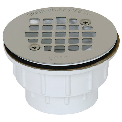 PVC 2-inch shower drain from Emery Jensen, featuring durable construction and a sleek design for modern bathroom plumbing.