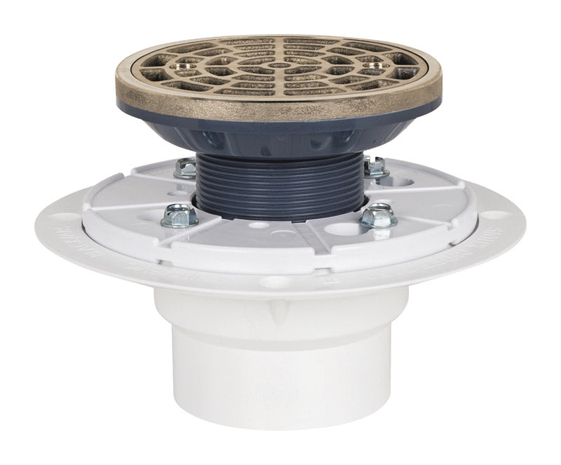 Emery Jensen PVC shower drain pan with 2-inch drain for shower installation, featuring durable PVC construction.