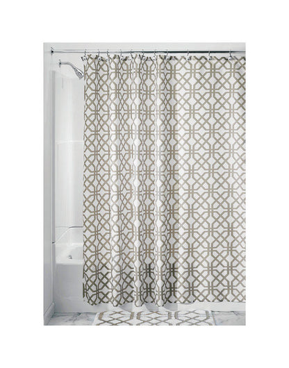 Emery Jensen shower curtain with trellis pattern, waterproof fabric, and reinforced metal grommets for bathroom decor.