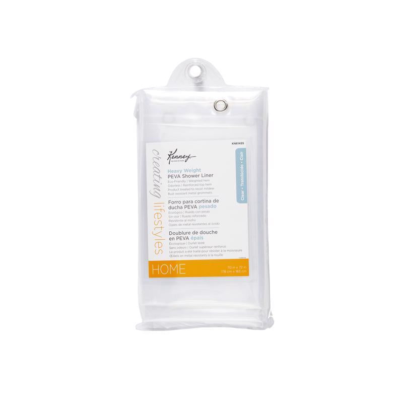 Emery Jensen heavy-weight clear shower curtain with reinforced grommets, waterproof fabric, and modern design for bathroom privacy.
