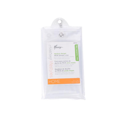 Emery Jensen shower curtain with medium weight, clear design, showcasing a transparent fabric for bathroom decor.