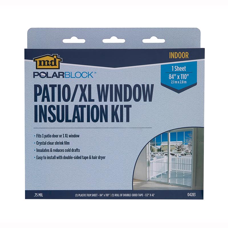 Emery Jensen patio door insulator kit with shrink window film, designed to improve insulation and energy efficiency.