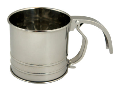 Emery Jensen stainless steel flour sifter with 1-cup capacity, designed for baking and kitchen use.